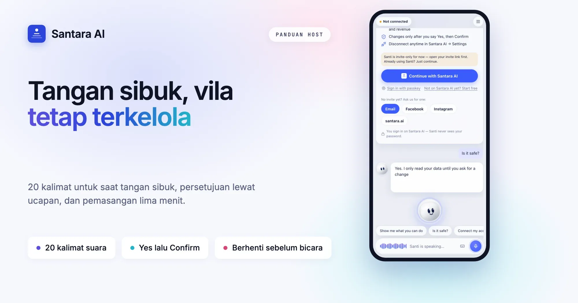 Sampul: asisten suara untuk host Airbnb, Santi menjawab host yang tangannya penuh linen