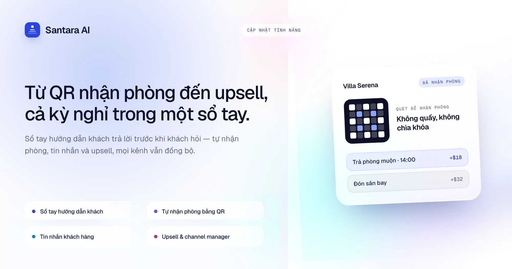 Santara AI có gì mới: Sổ tay khách mã QR, dịch tin nhắn