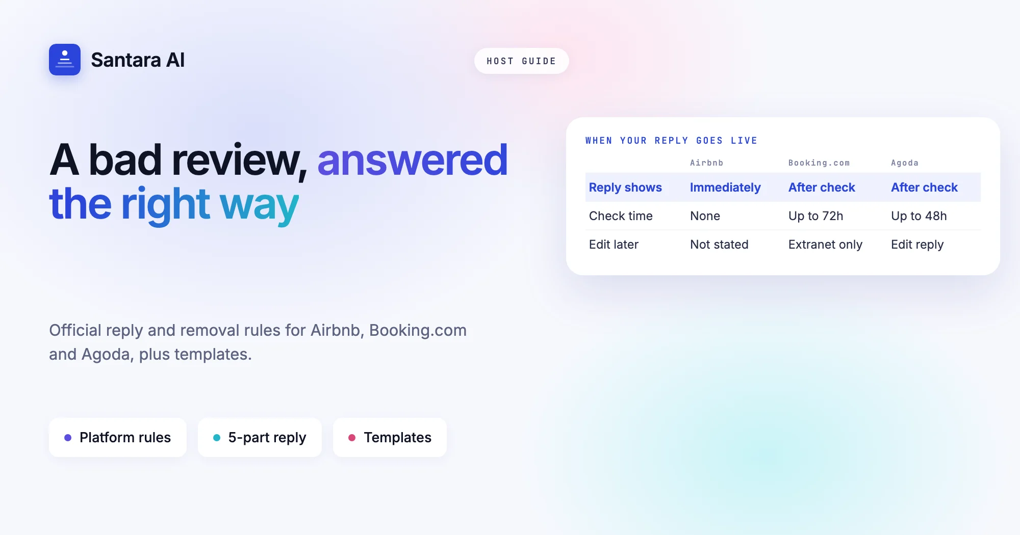 Cover comparing how Airbnb, Booking.com and Agoda publish host replies to guest reviews