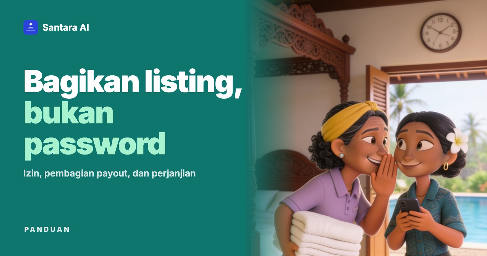 Housekeeper ilustrasi berbisik kepada host di kamar villa