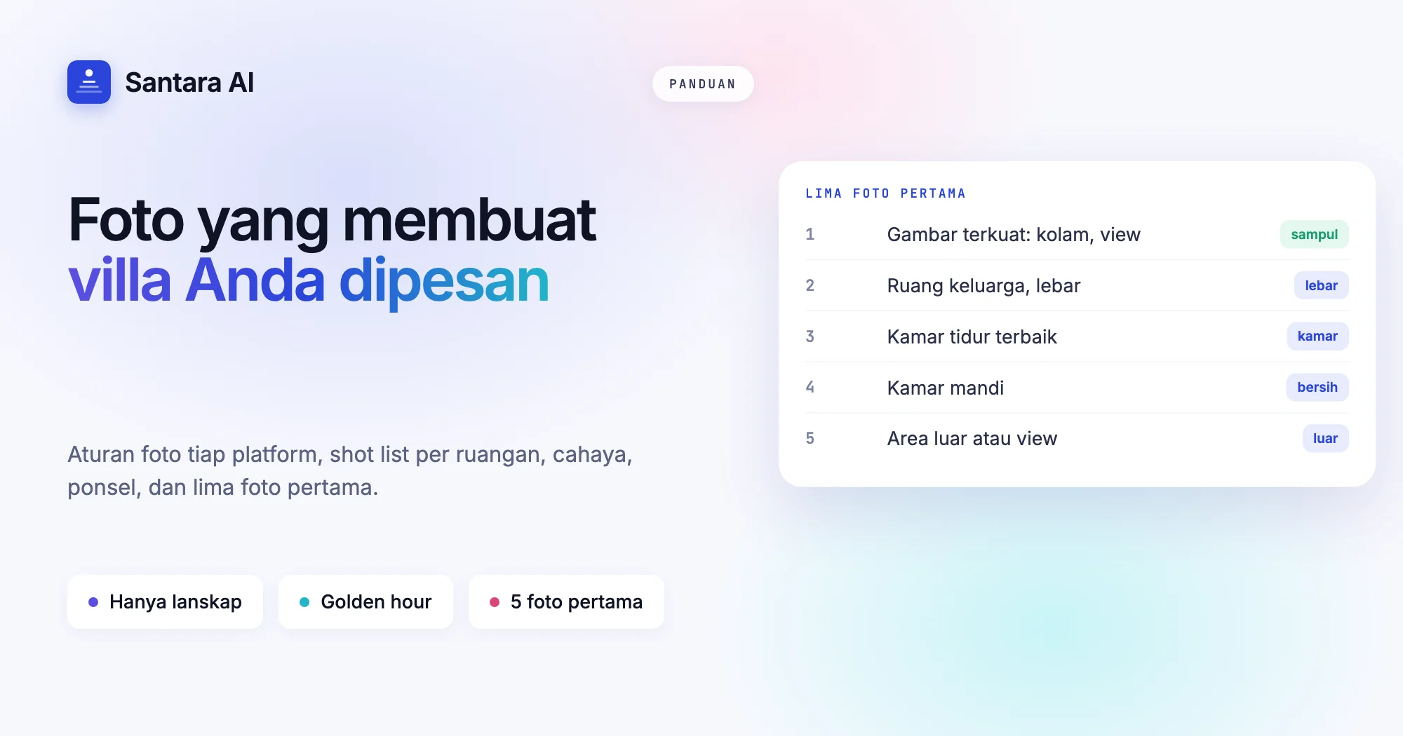 Sampul menunjukkan urutan yang disarankan untuk lima foto pertama listing