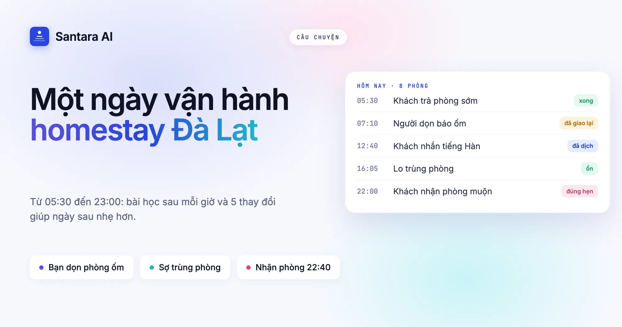 Ảnh bìa với dòng chữ Một ngày vận hành homestay Đà Lạt, câu chuyện từ 05:30 đến 23:00