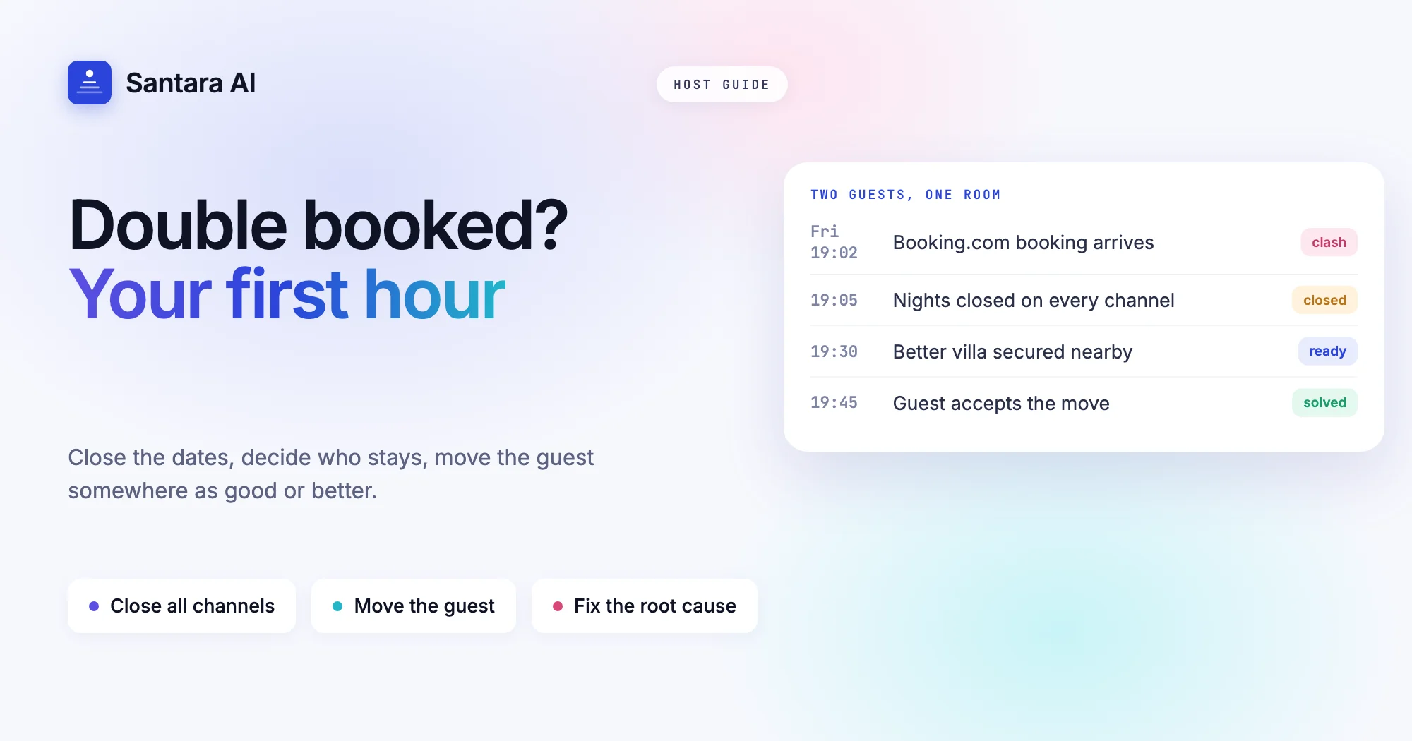 Cover reading Double booked? Your first hour, with a short incident timeline