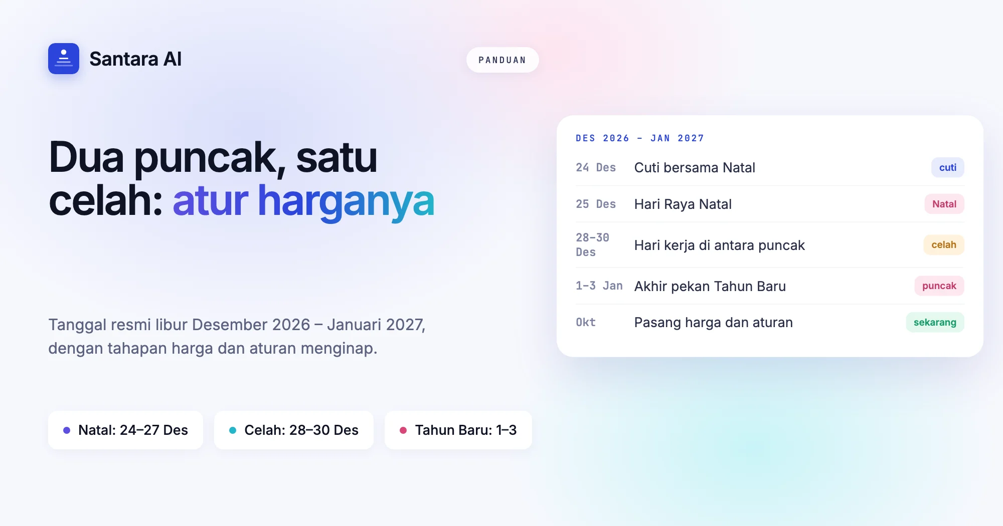 Sampul dengan blok libur Natal dan Tahun Baru 2026–2027 pada linimasa host