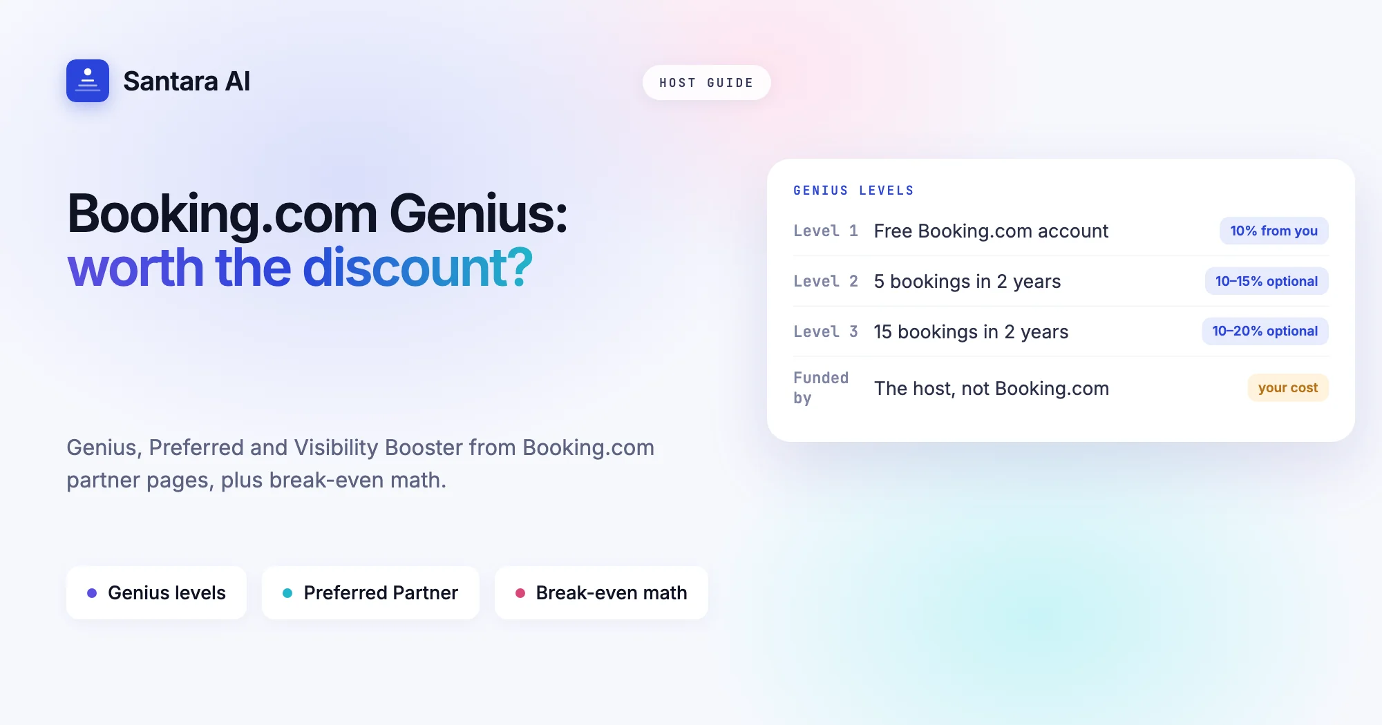 Cover asking whether Booking.com Genius is worth it for hosts, with Genius levels and discounts