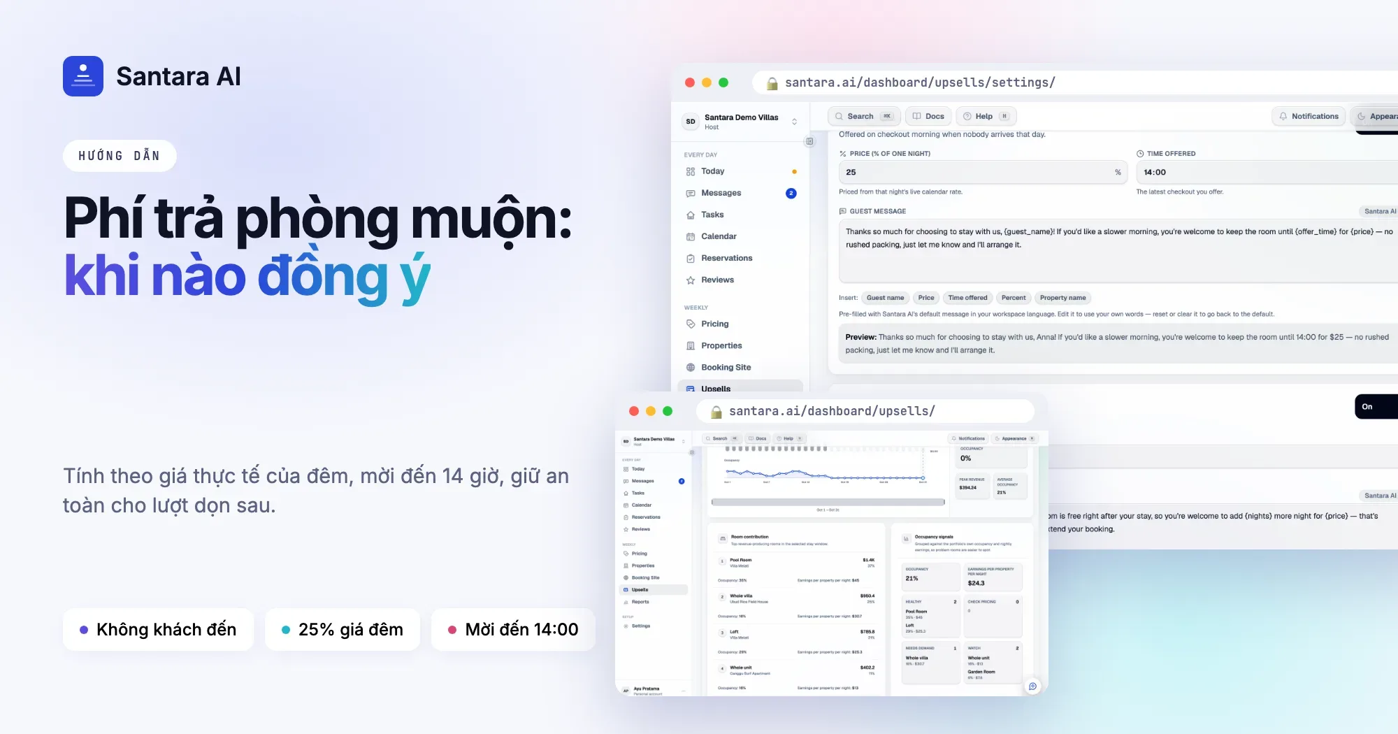 Hướng dẫn tính phí trả phòng muộn: 14 giờ, 16 giờ và nửa ngày theo phần trăm giá đêm