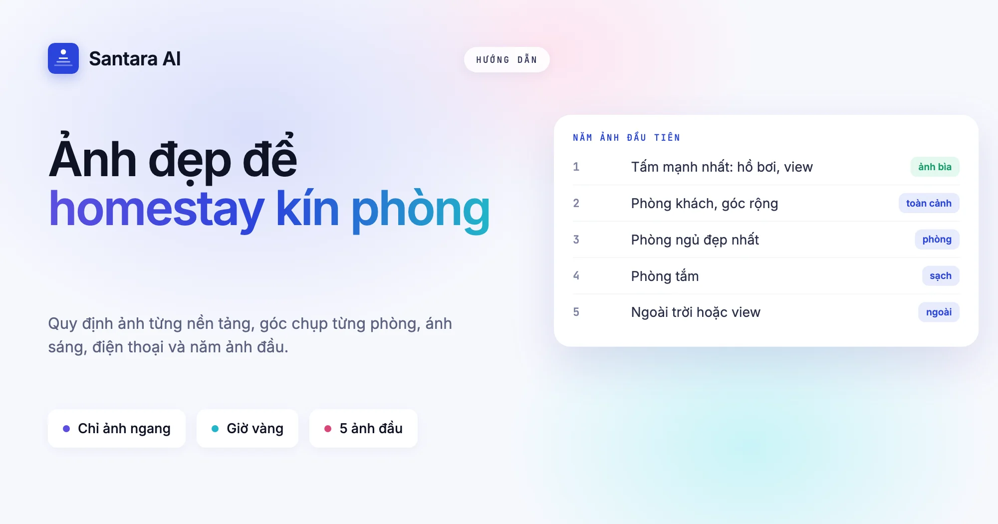 Ảnh bìa thể hiện thứ tự nên đặt cho năm ảnh đầu tiên của tin đăng