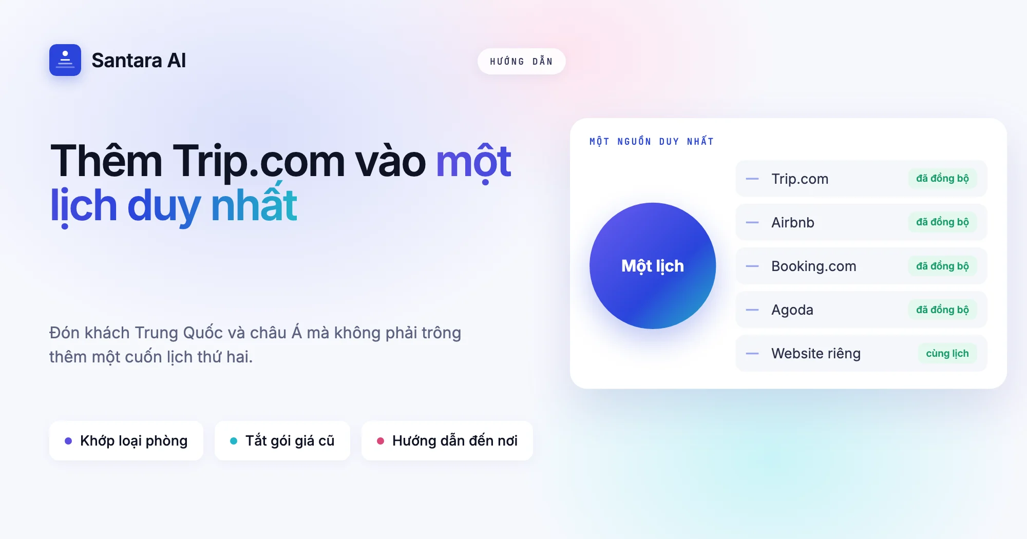 Ảnh bìa ghi Thêm Trip.com vào một lịch duy nhất, Trip.com lấy dữ liệu từ cùng lịch với các kênh khác