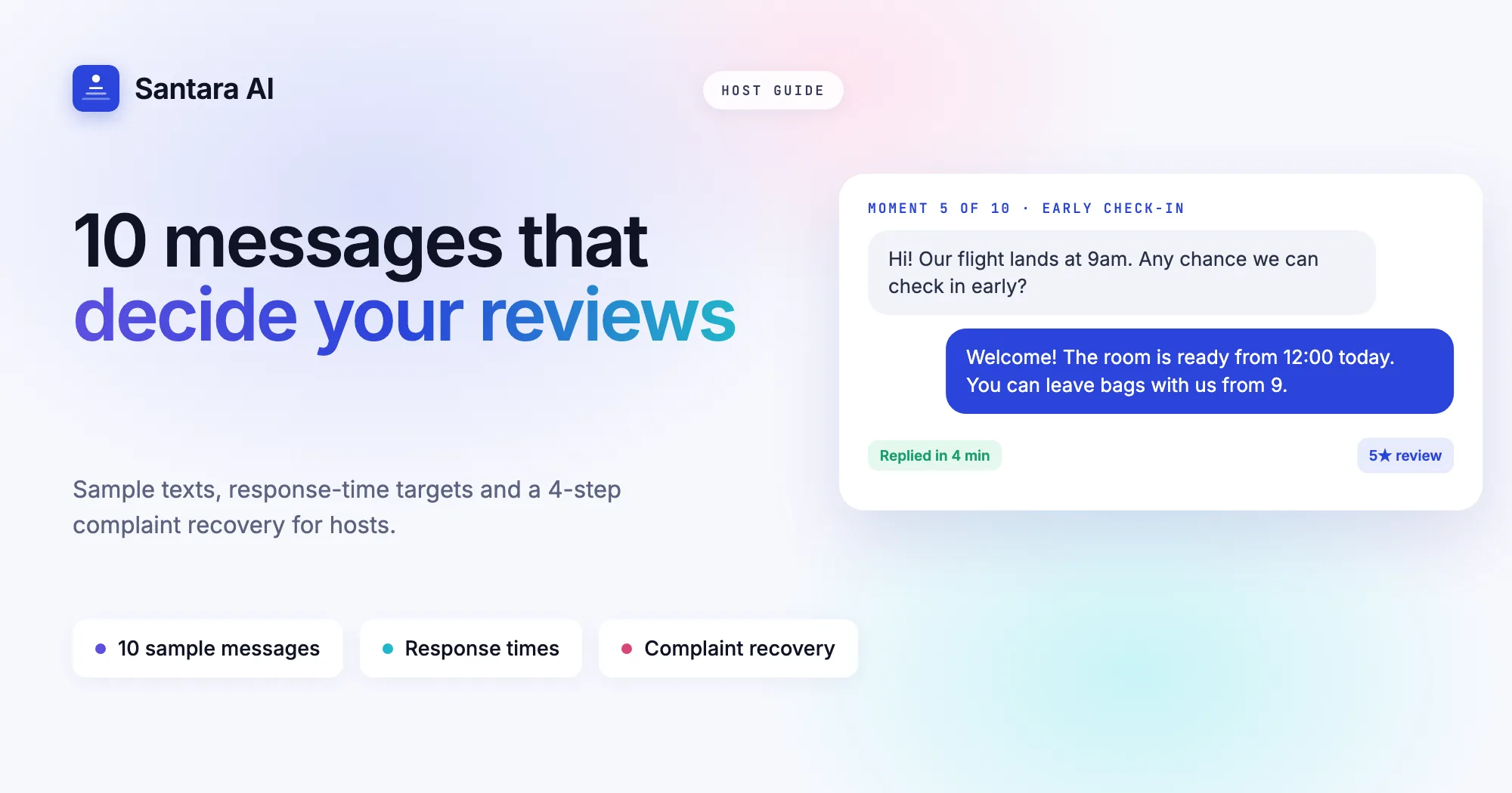 Cover for the guest message playbook: 10 messages that decide your review score
