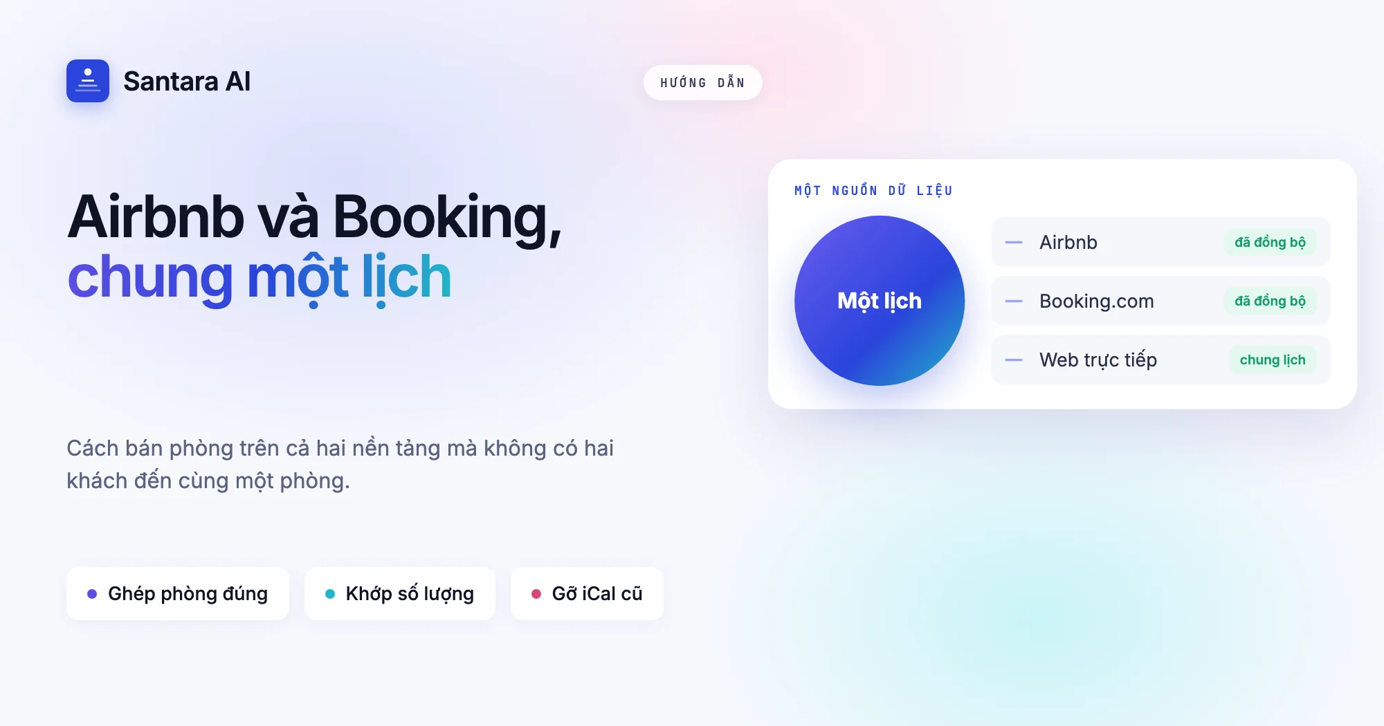 Ảnh bìa ghi Airbnb và Booking, chung một lịch, với cả hai kênh nhận dữ liệu từ một lịch duy nhất