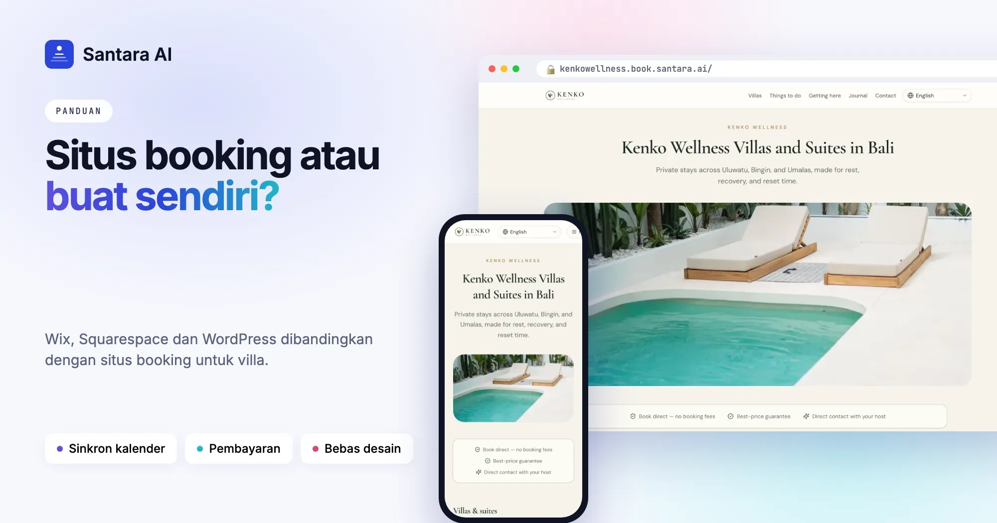 Halaman utama situs booking villa di Bali dibandingkan dengan website buatan sendiri