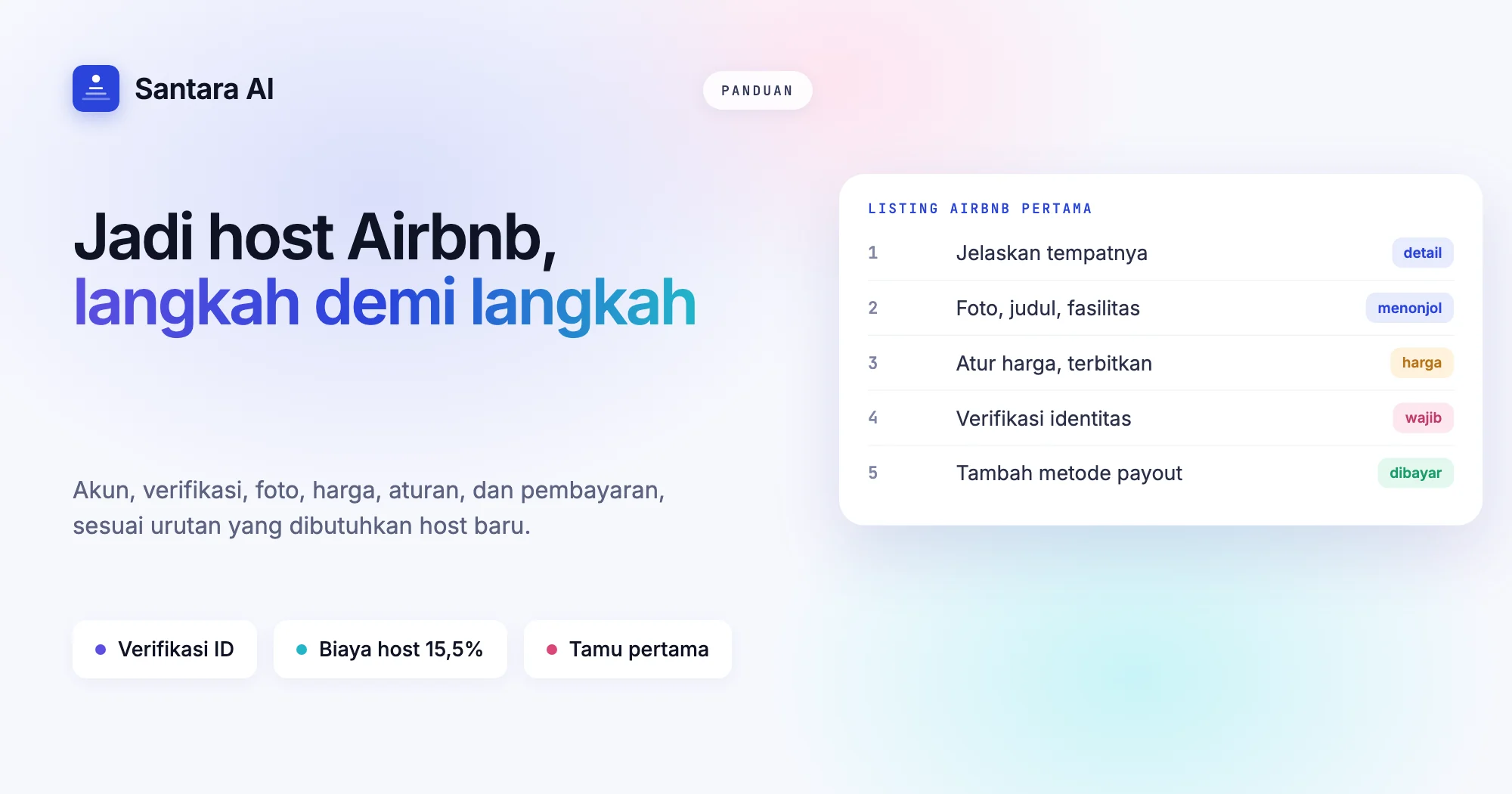 Sampul panduan cara jadi host Airbnb langkah demi langkah, dari membuat akun sampai tamu pertama