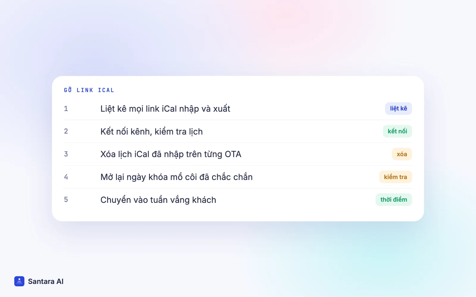 Danh sách các bước gỡ link iCal khi chuyển sang channel manager