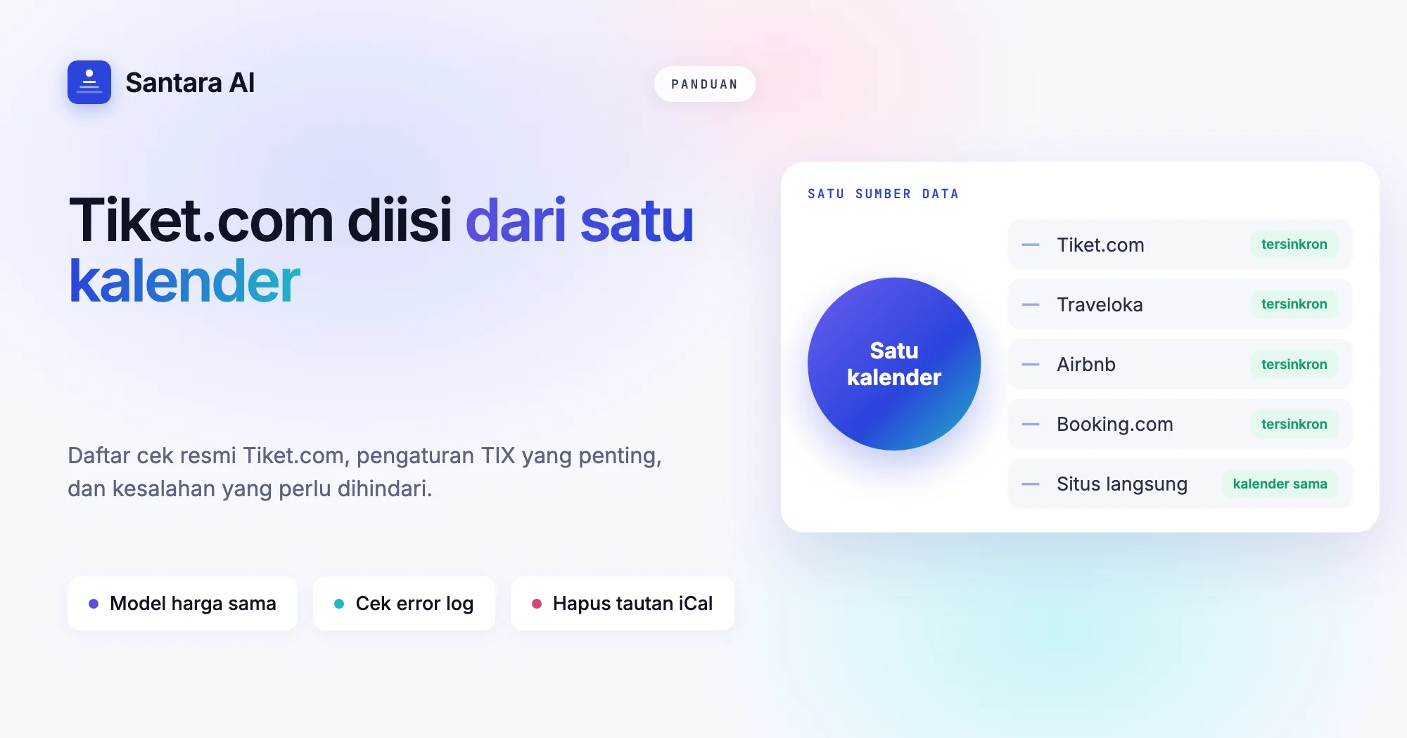 Sampul bertuliskan Tiket.com diisi dari satu kalender, dengan Tiket.com dan kanal lain diisi dari satu kalender