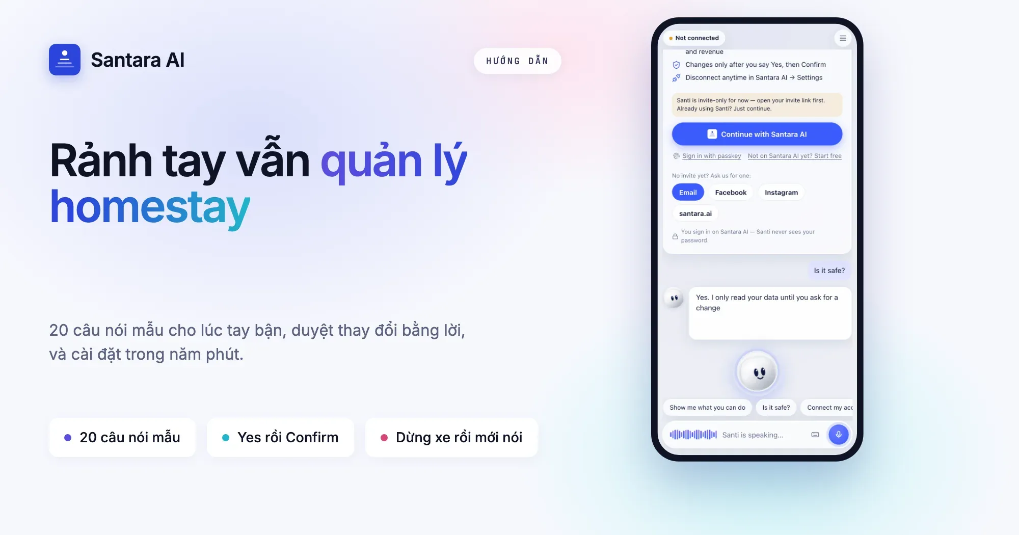 Ảnh bìa: trợ lý giọng nói cho host Airbnb, Santi trả lời khi chủ nhà đang ôm đồ vải
