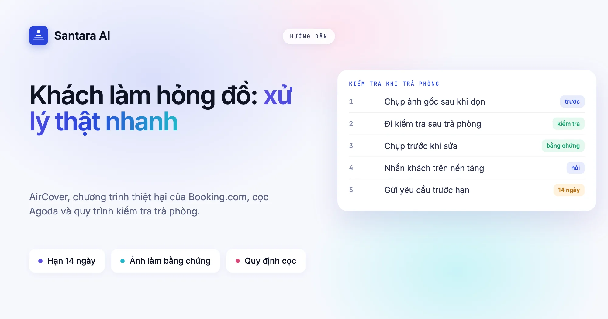 Ảnh bìa với checklist kiểm tra phòng khi trả phòng để khiếu nại hư hỏng