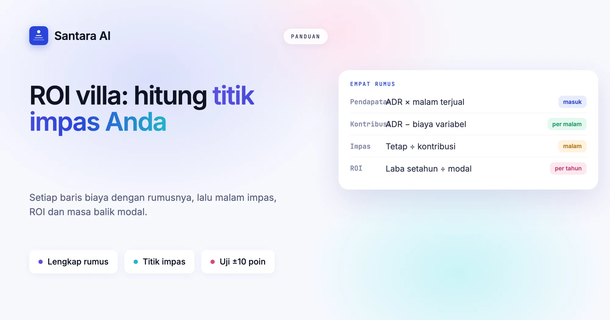Sampul panduan menghitung ROI villa dan titik impas dengan lembar kerja