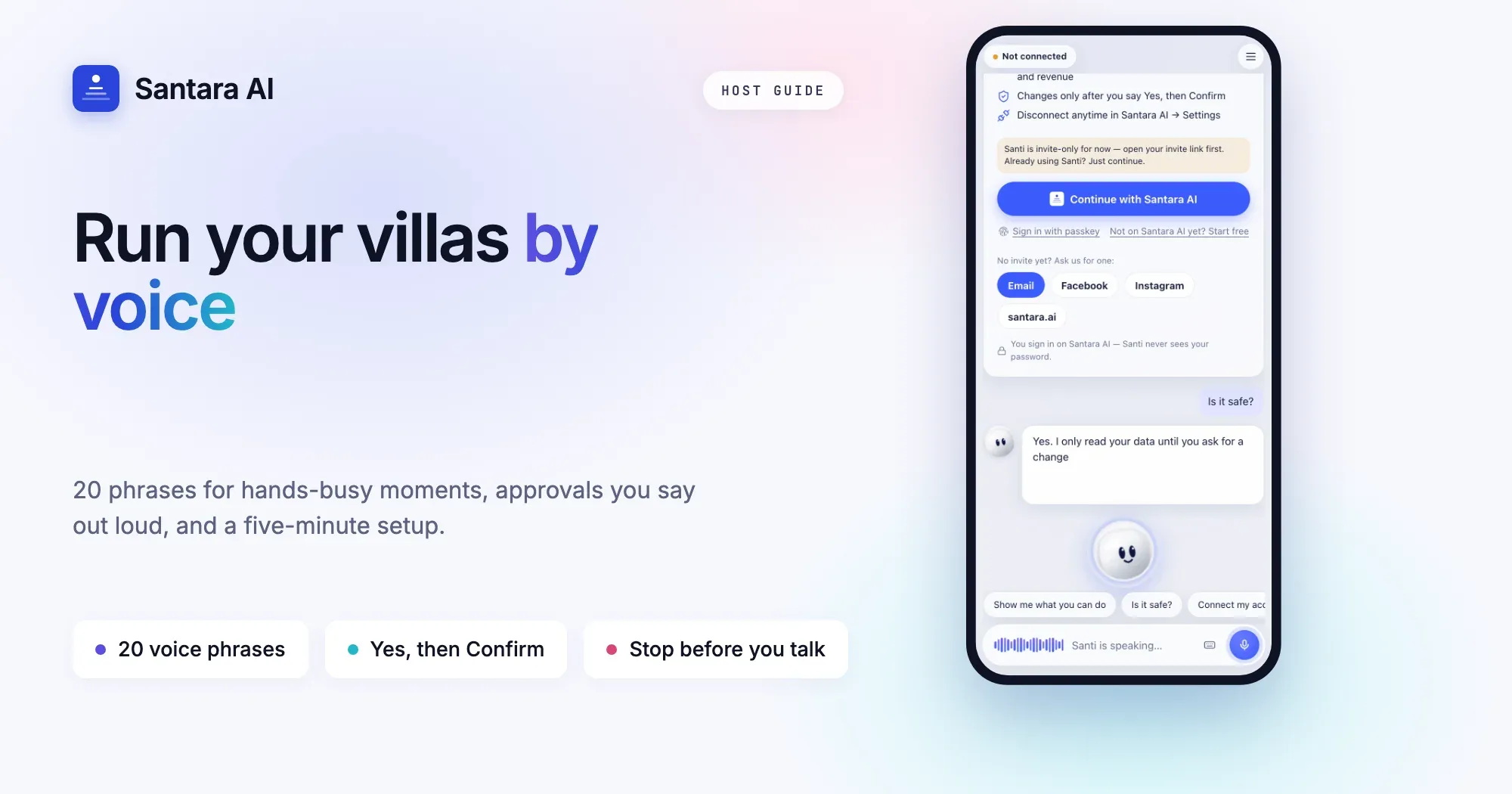Cover: a voice assistant for Airbnb hosts, Santi answering a host whose hands are full of linen