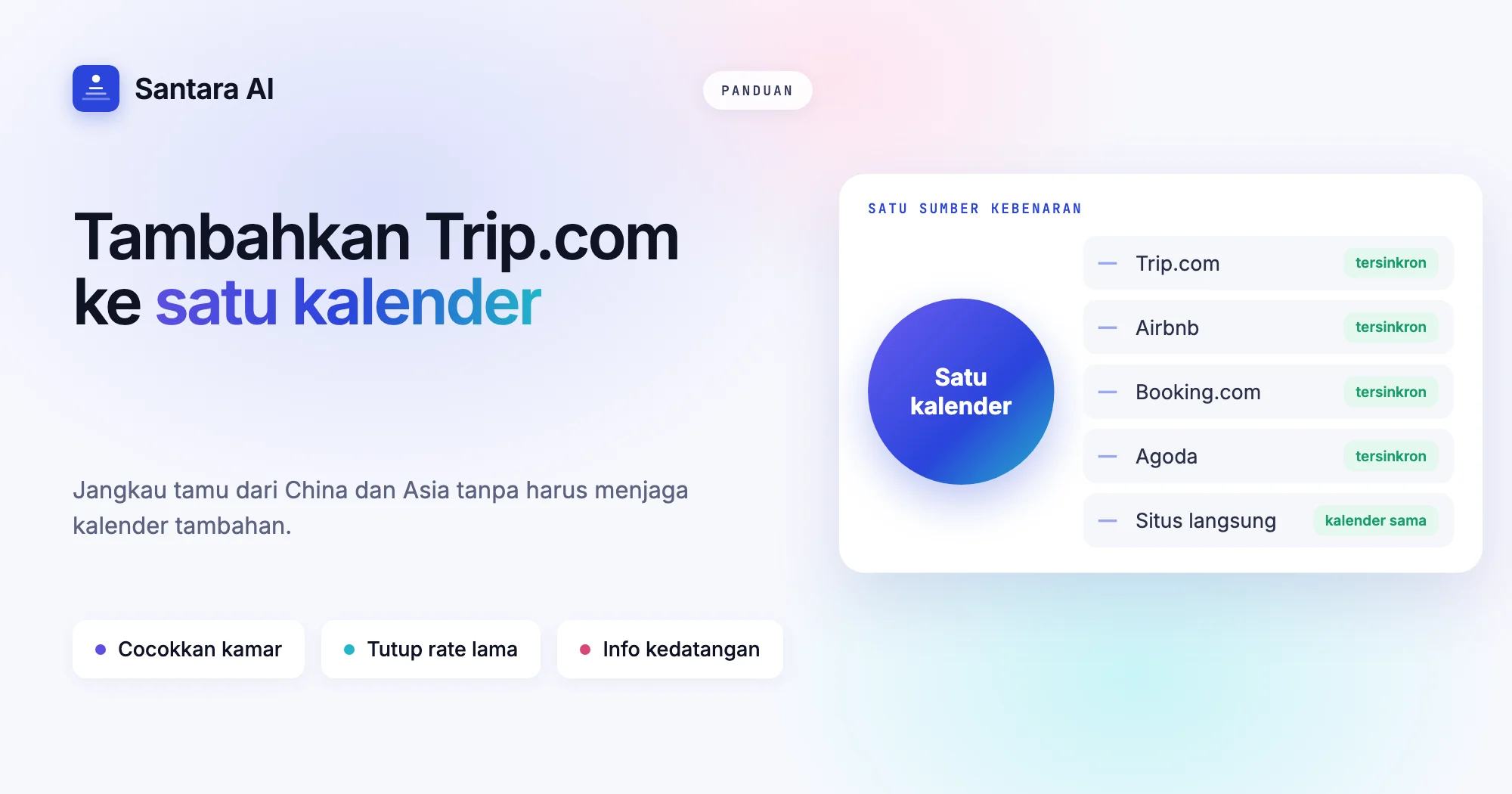 Sampul bertuliskan Tambahkan Trip.com ke satu kalender, dengan Trip.com diisi dari kalender yang sama dengan channel lain