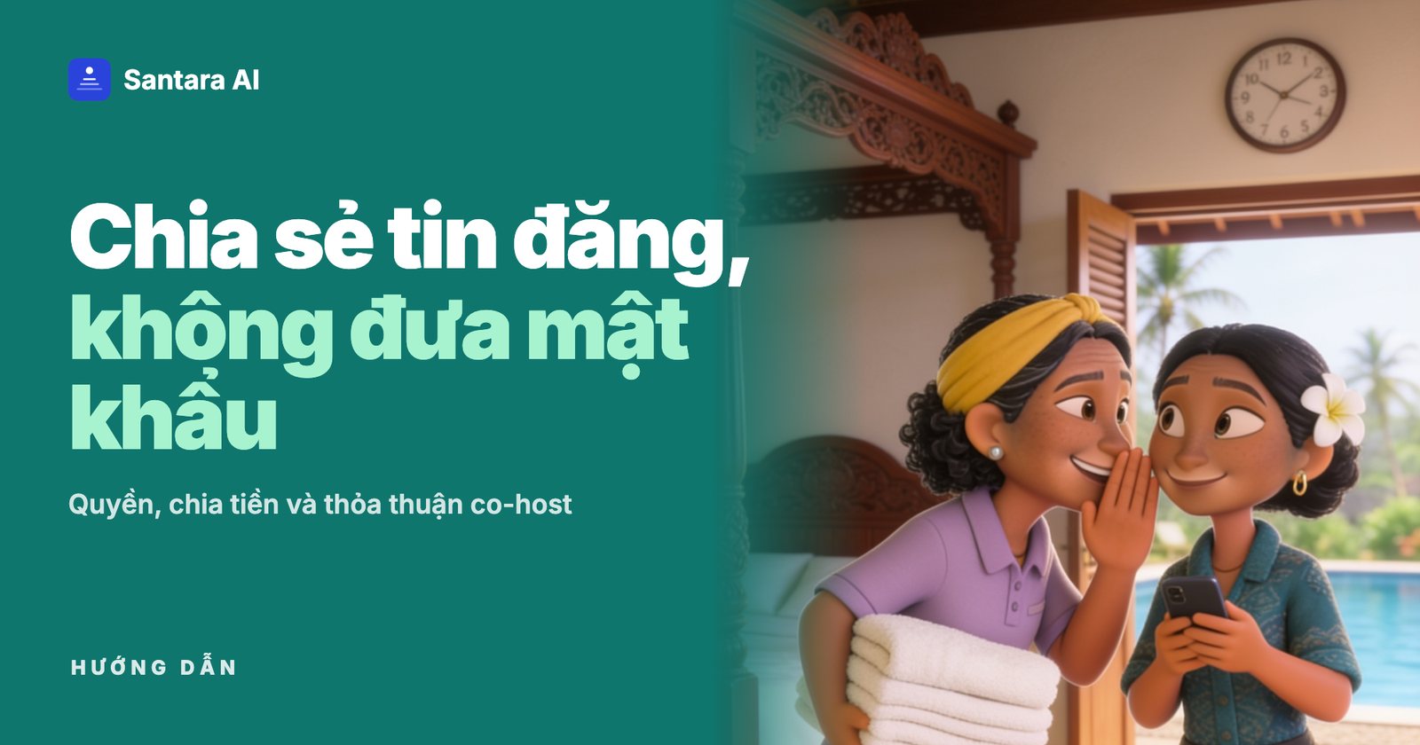 Nhân viên dọn phòng hoạt hình thì thầm với chủ nhà trong phòng ngủ villa