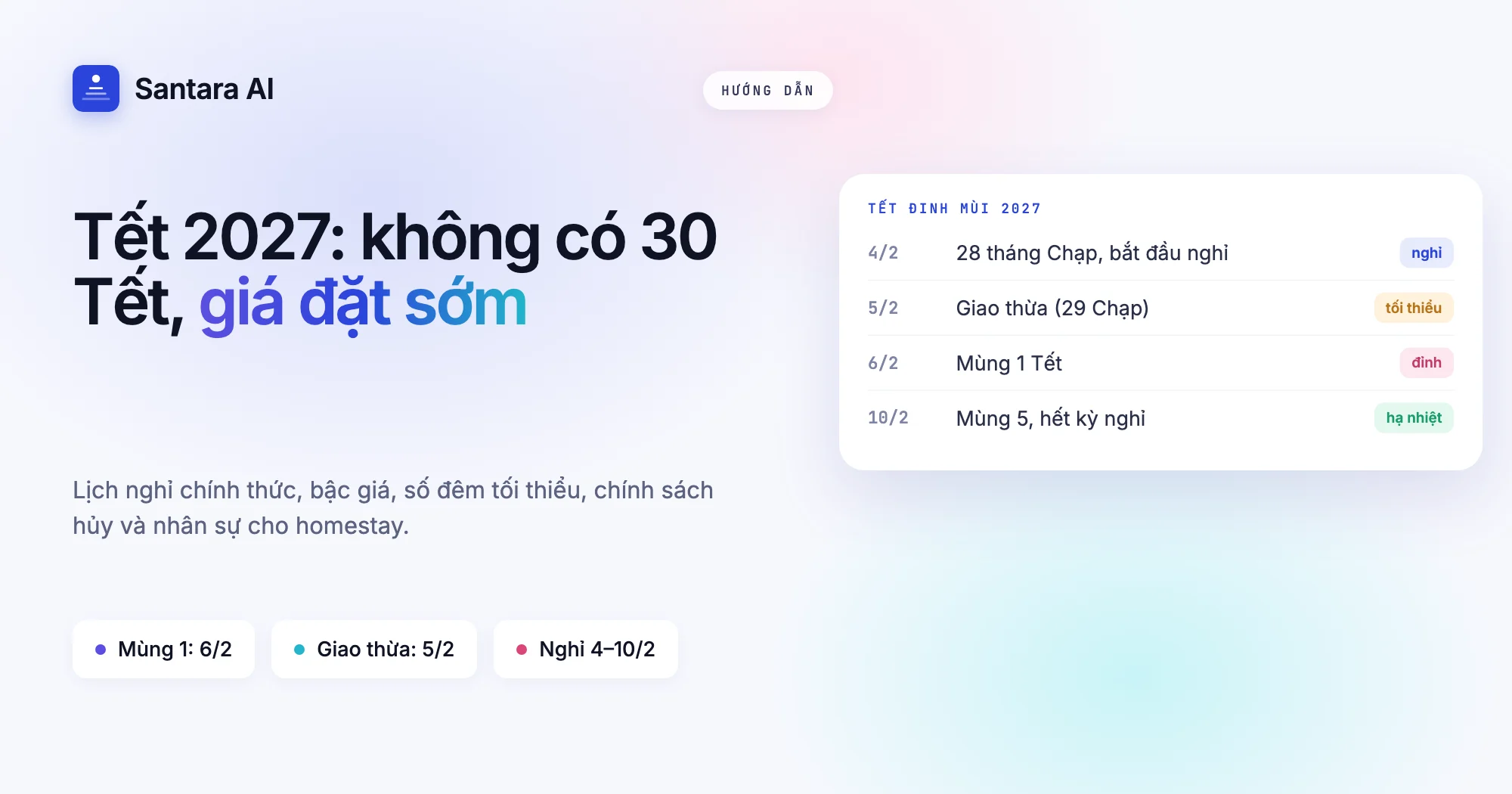 Ảnh bìa Tết 2027 với mốc giao thừa 5/2, mùng 1 ngày 6/2 và kỳ nghỉ 4 đến 10/2