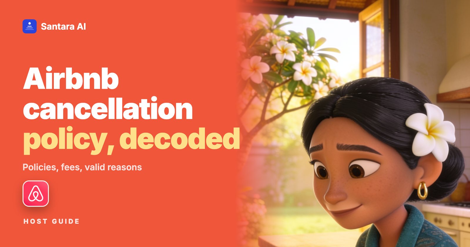 Illustrated host looking worried in a kitchen, with the Airbnb logo