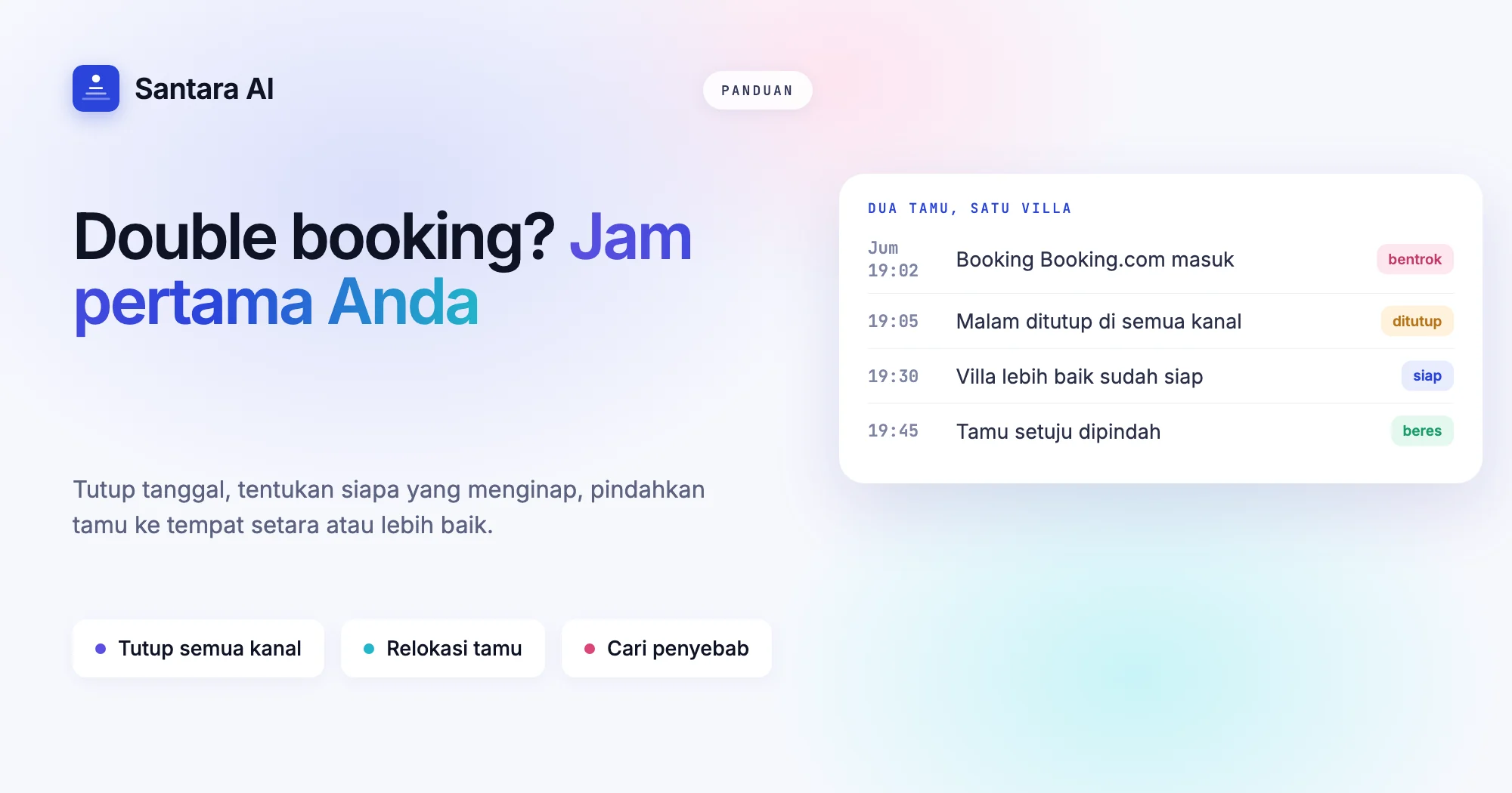 Sampul bertuliskan Double booking? Jam pertama Anda, dengan linimasa penanganan singkat