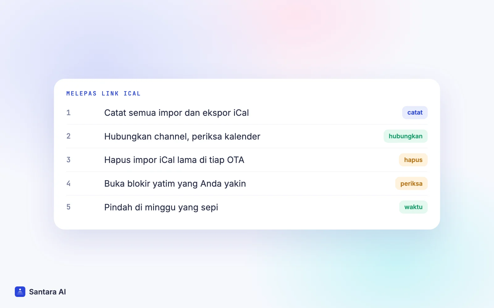 Daftar langkah melepas link iCal saat pindah ke channel manager