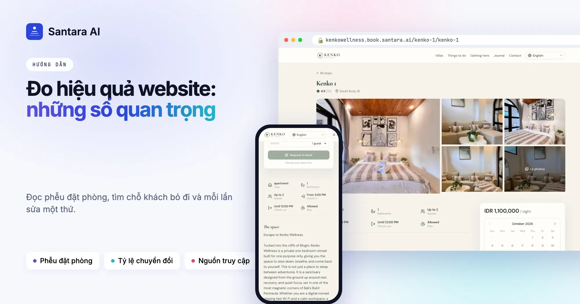 Danh sách villa có giá mỗi đêm bên cạnh lịch đặt phòng trên website đặt phòng trực tiếp