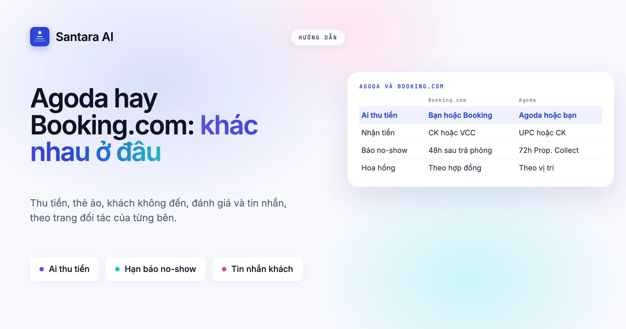 Ảnh bìa so sánh Agoda và Booking.com cho chủ homestay về thu tiền, nhận tiền và hạn báo khách không đến