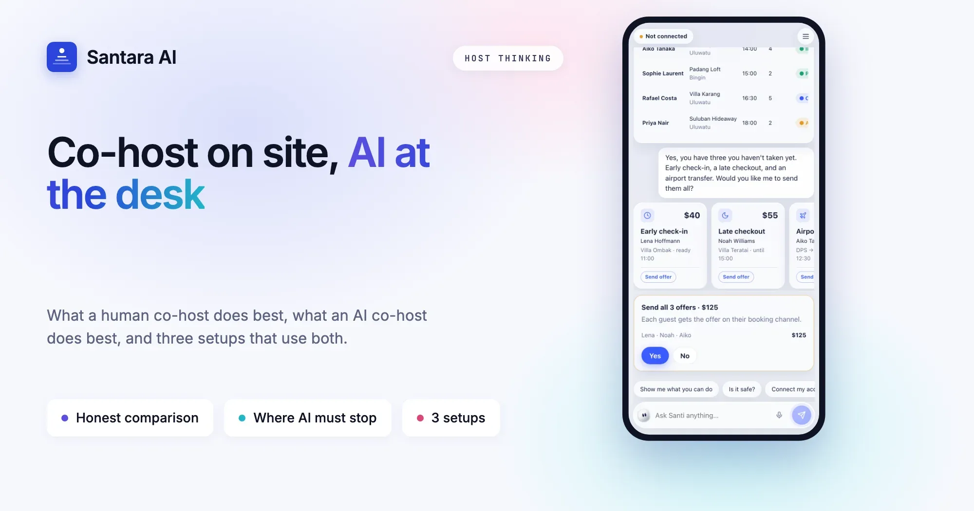 Cover: AI co-host vs human co-host, a local co-host handling the villa while an AI co-host handles messages and the calendar